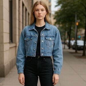 Forever 21 Womens Small Zip-Up/Snap Faded Cropped Trucker Denim Jacket